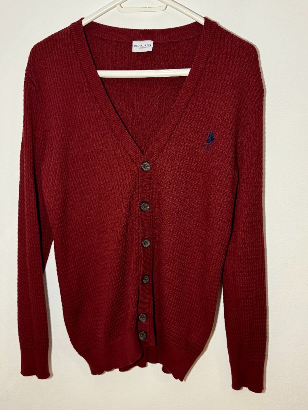U.S. Polo Assn. Burgundy Button Cardigan Sweater Men’s Large